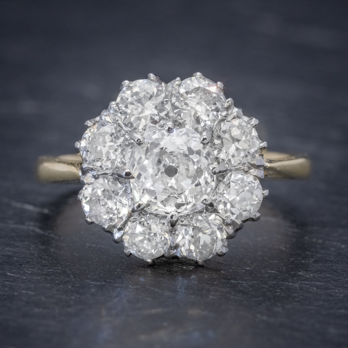 OLD CUSHION CUT DIAMOND CLUSTER RING 18CT GOLD PLATINUM 3CT OF DIAMOND Secondary image