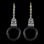 ONYX DIAMOND HOOP DROP EARRINGS PLATINUM 18CT GOLD WIRES
