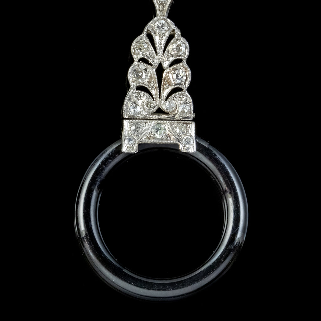 ONYX DIAMOND HOOP DROP EARRINGS PLATINUM 18CT GOLD WIRES