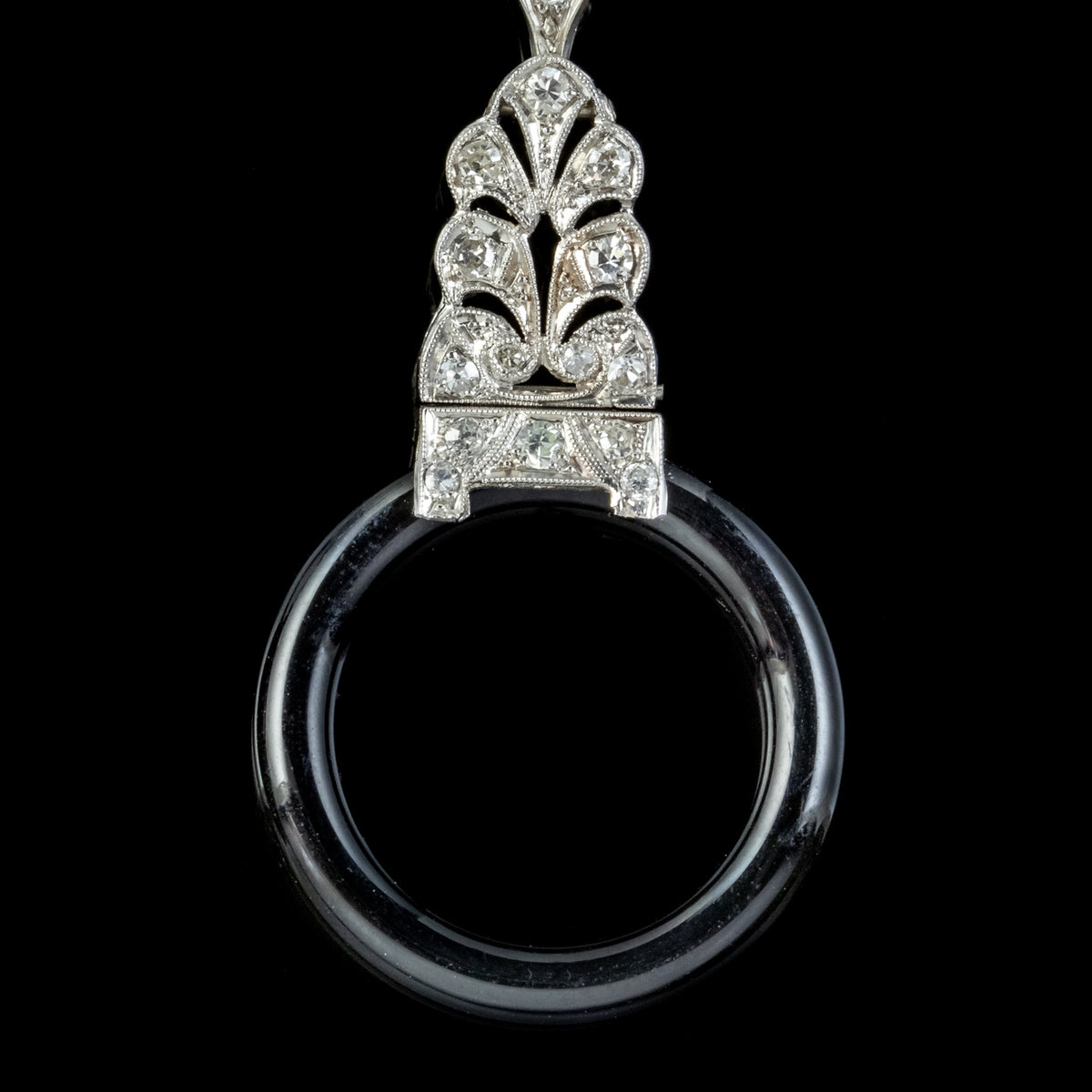 ONYX DIAMOND HOOP DROP EARRINGS PLATINUM 18CT GOLD WIRES