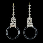 ONYX DIAMOND HOOP DROP EARRINGS PLATINUM 18CT GOLD WIRES