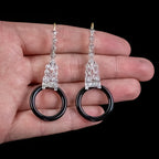 ONYX DIAMOND HOOP DROP EARRINGS PLATINUM 18CT GOLD WIRES