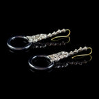 ONYX DIAMOND HOOP DROP EARRINGS PLATINUM 18CT GOLD WIRES