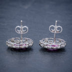 PINK SAPPHIRE DIAMOND CLUSTER STUD EARRINGS 18CT WHITE GOLD 2CT OF SAPPHIRE SIDE