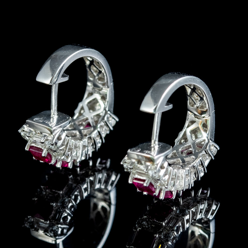 Ruby Diamond Half Hoop Earrings 18ct White Gold 1.20ct Of Ruby 3ct Of Diamond