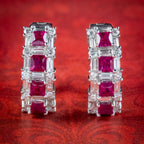 Ruby Diamond Half Hoop Earrings 18ct White Gold 1.20ct Of Ruby 3ct Of Diamond