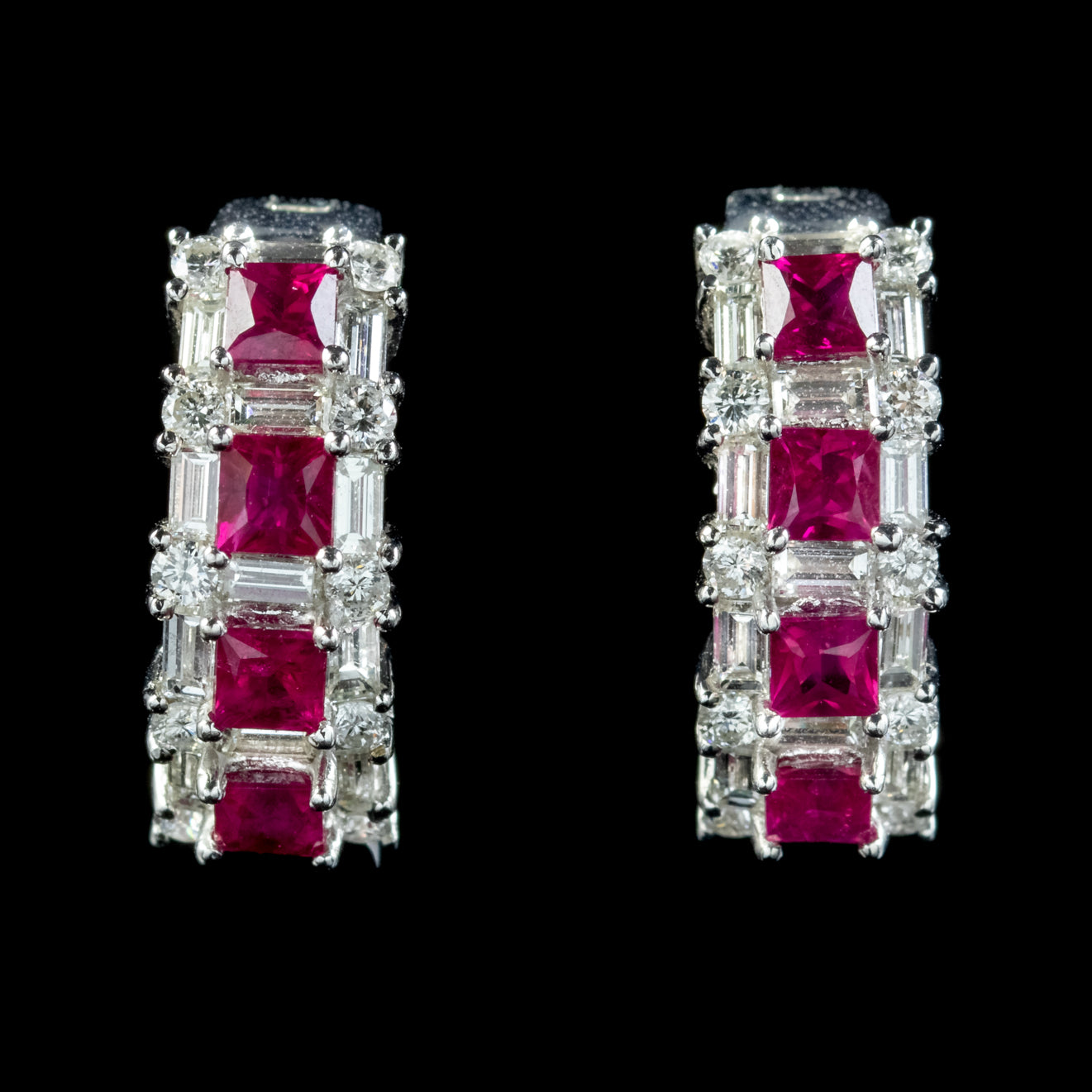 Ruby Diamond Half Hoop Earrings 18ct White Gold 1.20ct Of Ruby 3ct Of Diamond