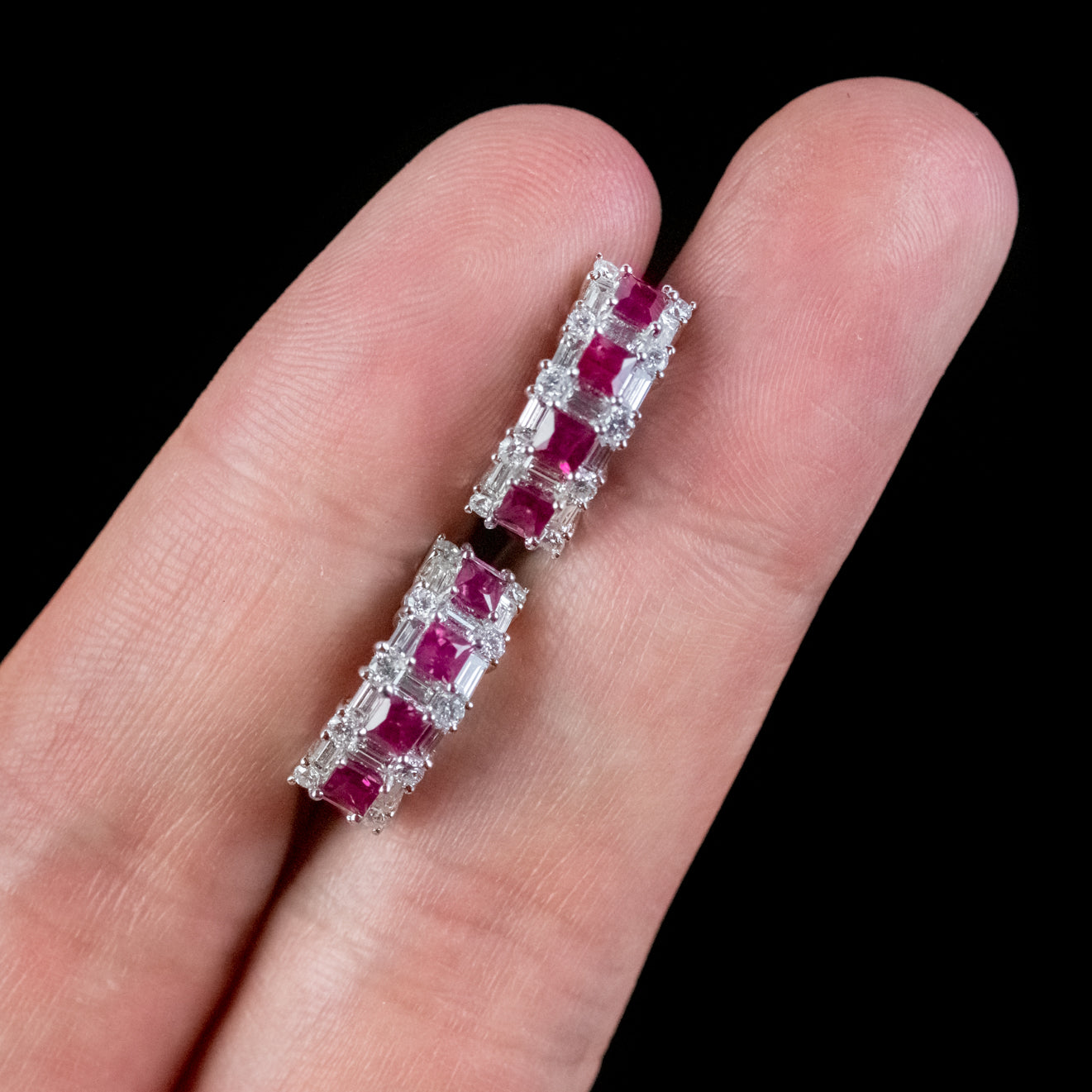 Ruby Diamond Half Hoop Earrings 18ct White Gold 1.20ct Of Ruby 3ct Of Diamond