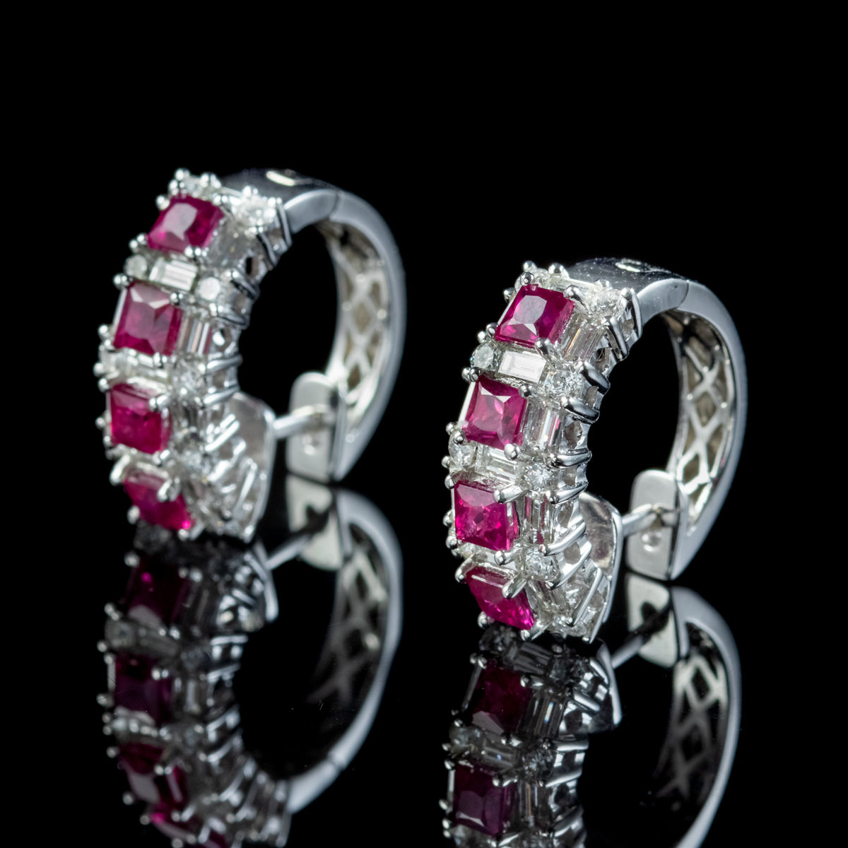 Ruby Diamond Half Hoop Earrings 18ct White Gold 1.20ct Of Ruby 3ct Of Diamond