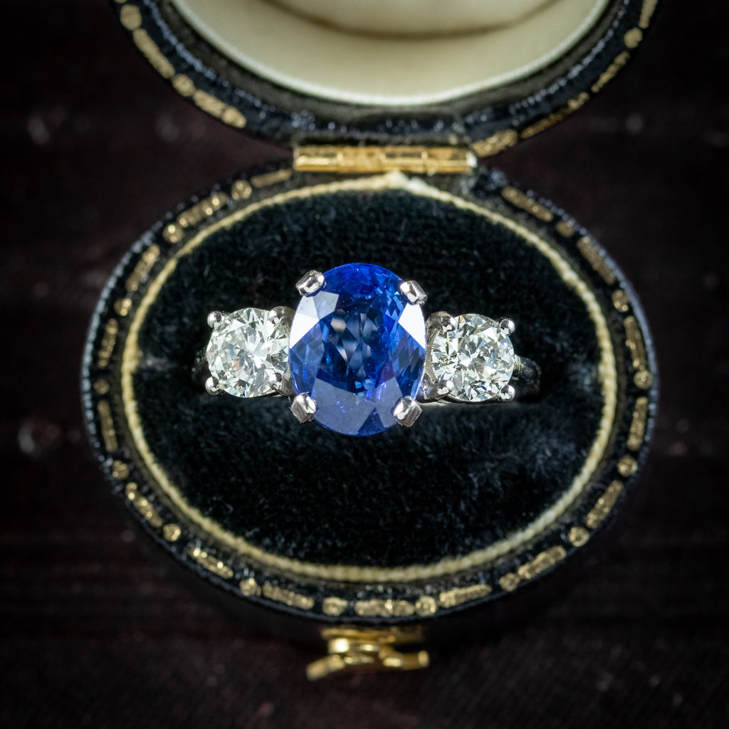 Sapphire Diamond Trilogy Ring Platinum 3.38ct Sapphire 1.20ct Of Diamond