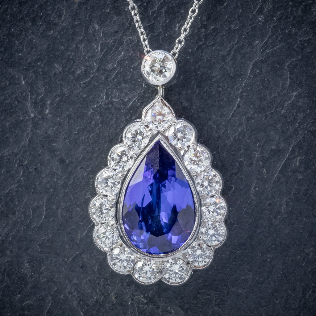 TANZANITE DIAMOND PENDANT NECKLACE 4CT TANZANITE 1.80CT DIAMONDS 18CT WHITE GOLD FRONT