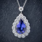TANZANITE DIAMOND PENDANT NECKLACE 4CT TANZANITE 1.80CT DIAMONDS 18CT WHITE GOLD FRONT