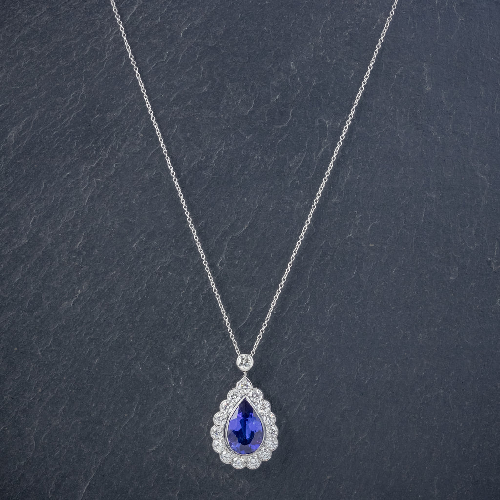 TANZANITE DIAMOND PENDANT NECKLACE 4CT TANZANITE 1.80CT DIAMONDS 18CT WHITE GOLD NECK