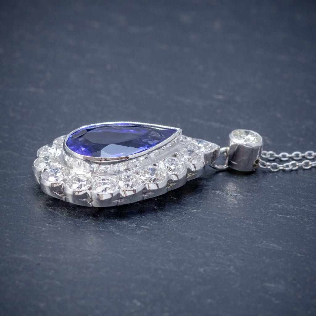 TANZANITE DIAMOND PENDANT NECKLACE 4CT TANZANITE 1.80CT DIAMONDS 18CT WHITE GOLD SIDE