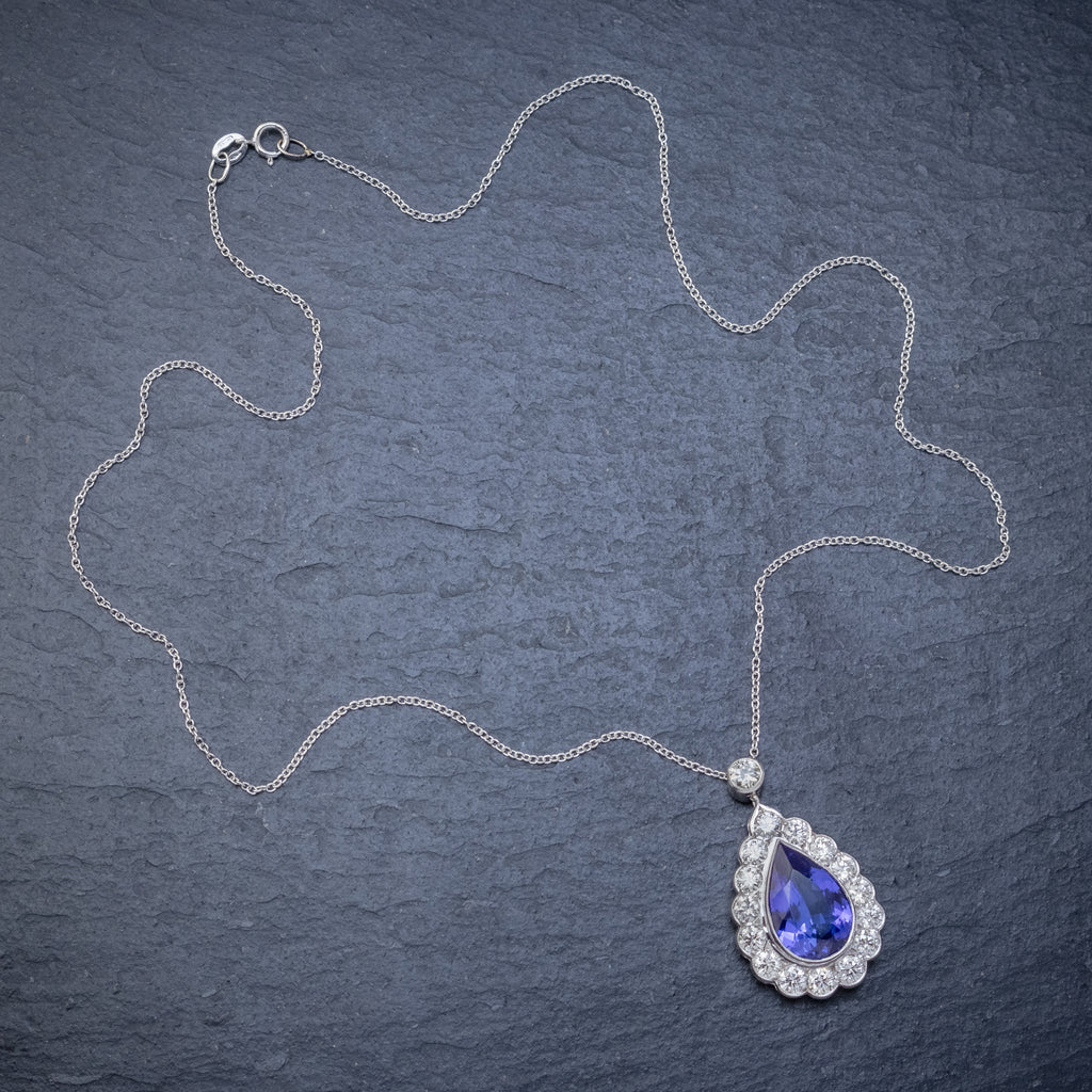 TANZANITE DIAMOND PENDANT NECKLACE 4CT TANZANITE 1.80CT DIAMONDS 18CT WHITE GOLD TOP