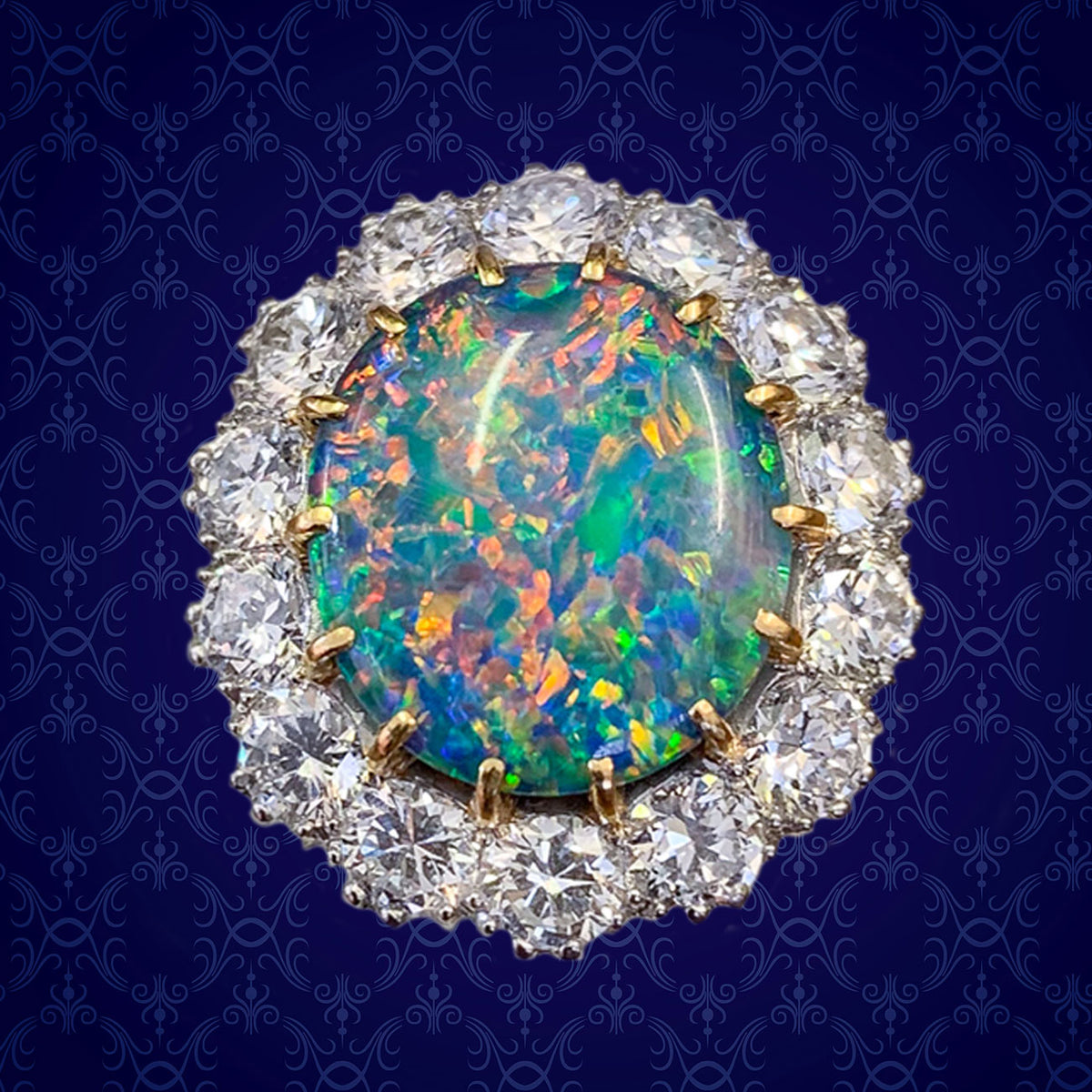 VINTAGE BLACK OPAL CLUSTER RING PLATINUM 5.75CT OPAL CIRCA 1970 cover Main image
