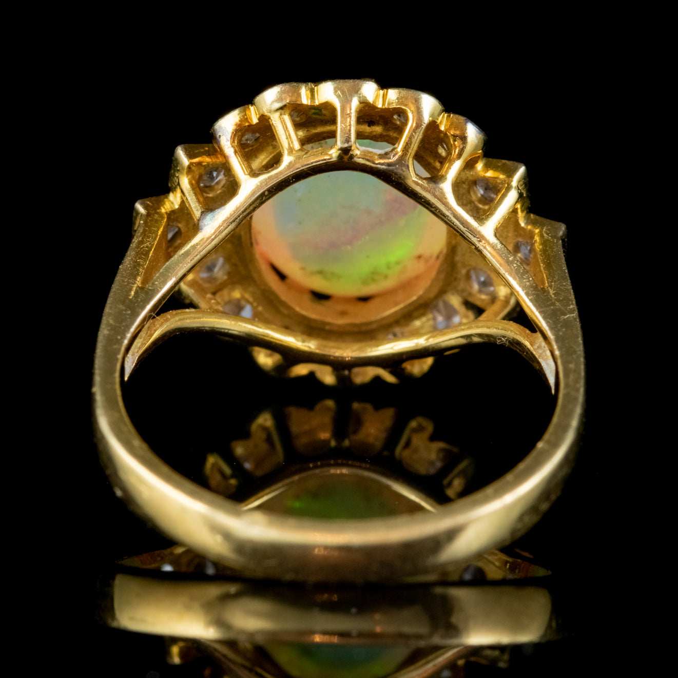 Vintage Opal Diamond Cluster Ring 18Ct Gold 2.50Ct Natural Opal