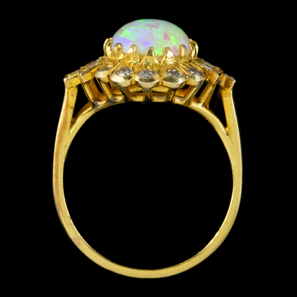 Vintage Opal Diamond Cluster Ring 18Ct Gold 2.50Ct Natural Opal