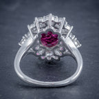 VINTAGE RUBY DIAMOND CLUSTER RING NATURAL 3.20CT RUBY 2.50CT DIAMONDS 18CT WHITE GOLD CERT BACK