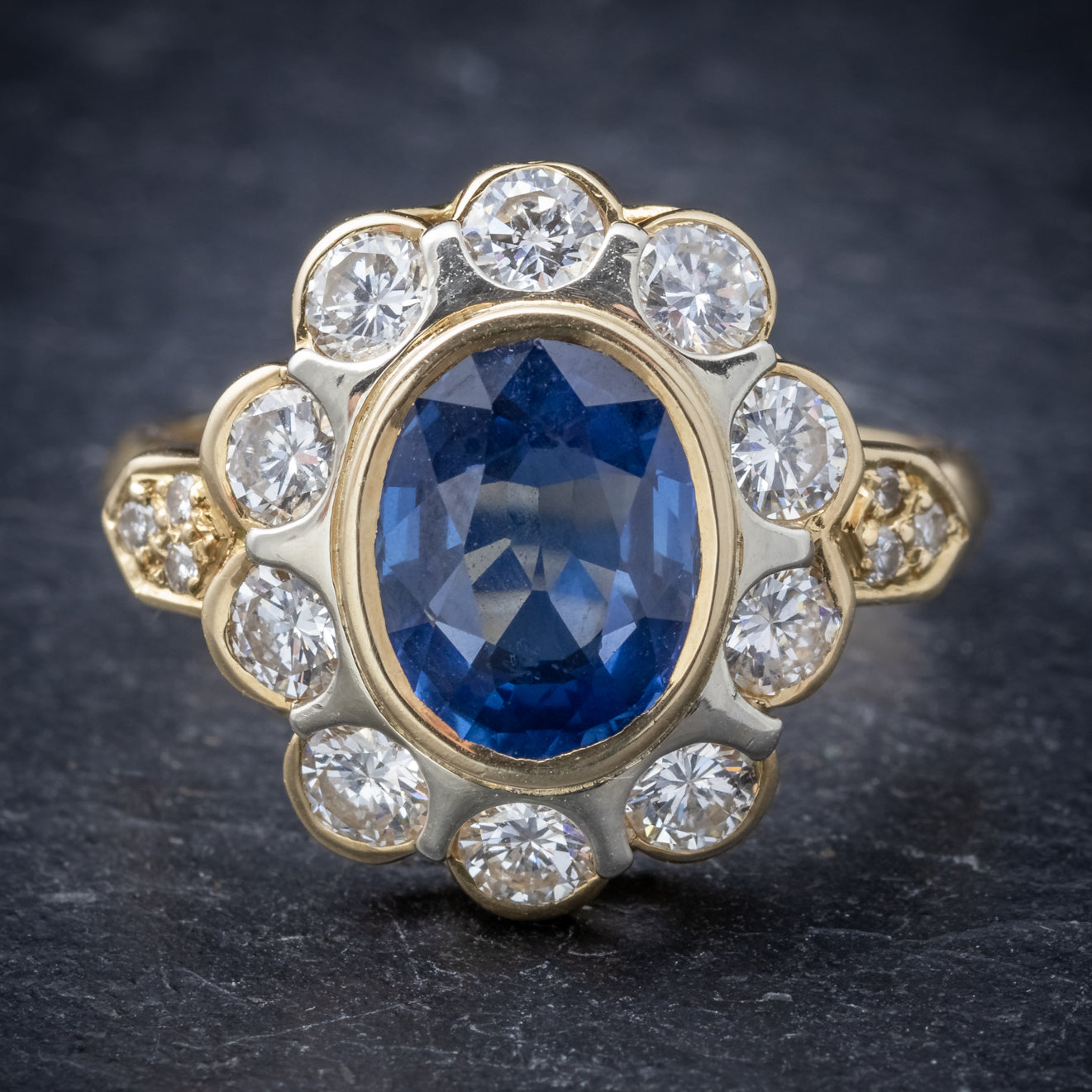 Vintage French Sapphire Diamond Cluster Ring 18ct Gold 3.80ct Sapphire Secondary image