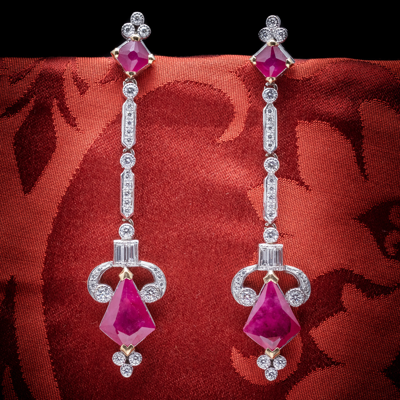 Vintage Long Ruby Diamond Drop Earrings 18ct White Gold Circa 1960 cover Main image