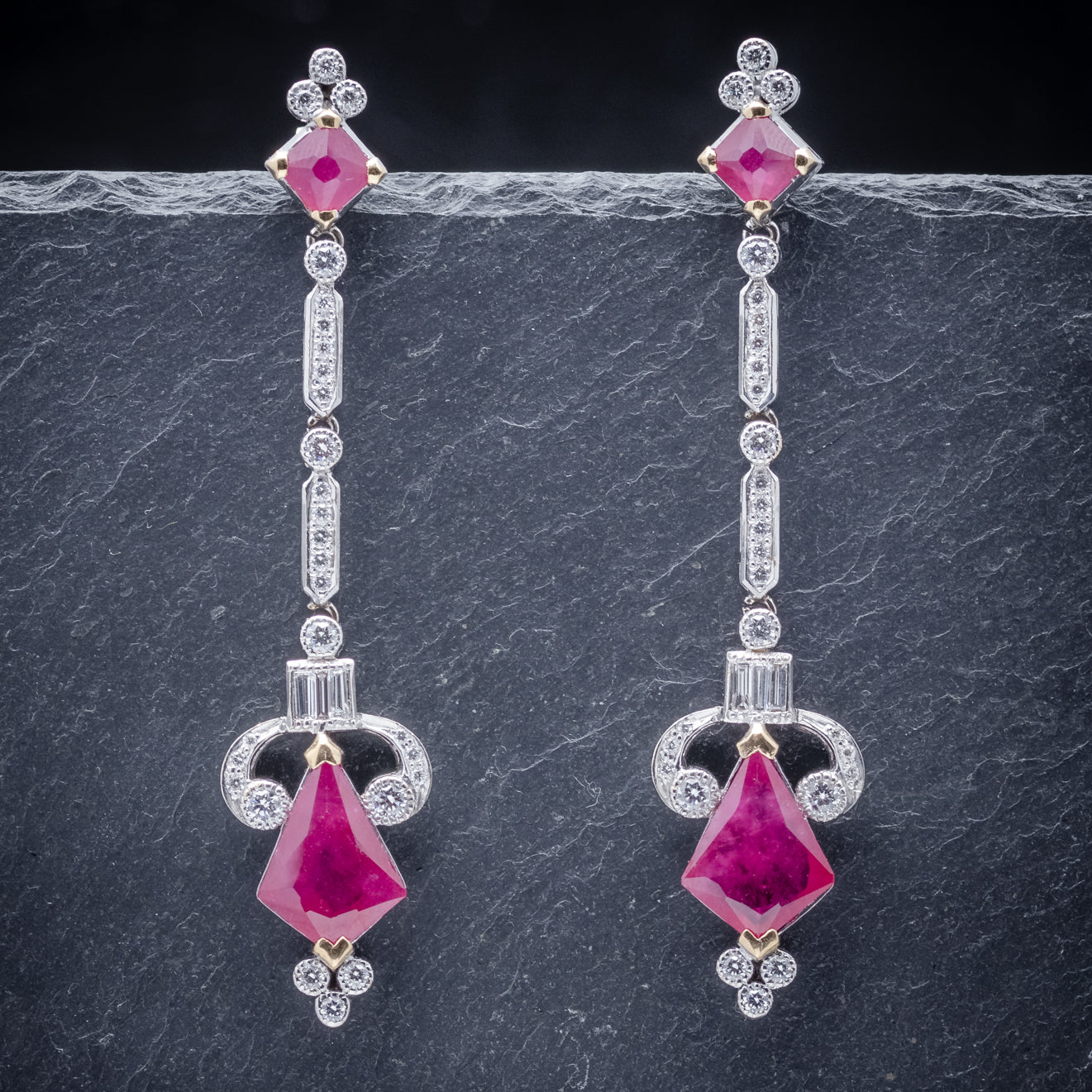 Vintage Long Ruby Diamond Drop Earrings 18ct White Gold Circa 1960 Secondary image