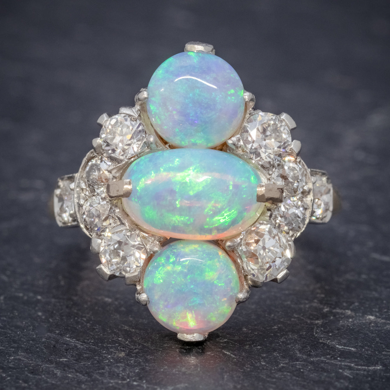 VINTAGE OPAL CLUSTER RING 14CT GOLD PLATINUM 5CT OPAL CIRCA 1930 Secondary image