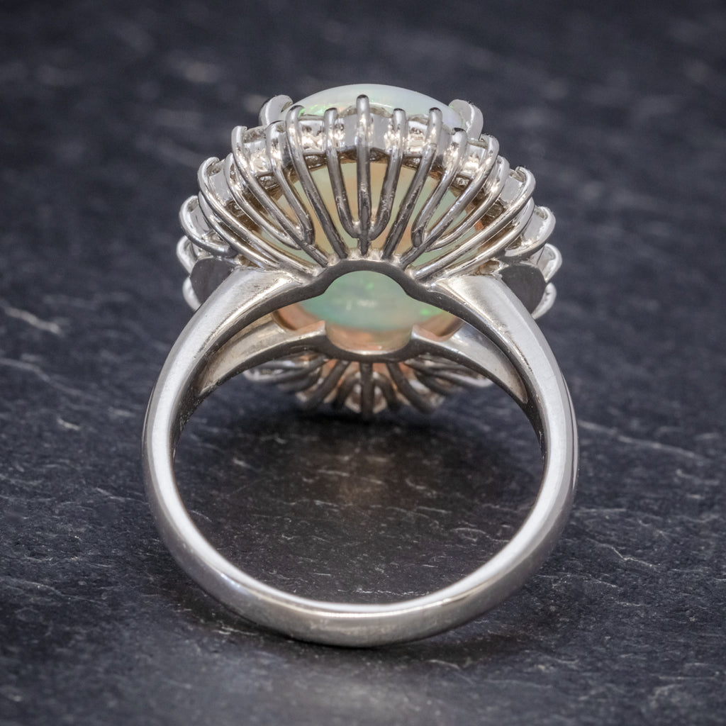 VINTAGE OPAL DIAMOND CLUSTER RING PLATINUM 10CT OPAL BACK