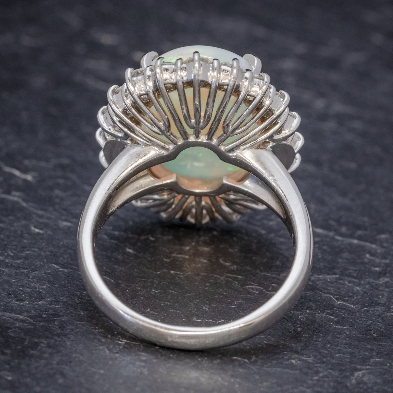 VINTAGE OPAL DIAMOND CLUSTER RING PLATINUM 10CT OPAL BACK