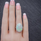 VINTAGE OPAL DIAMOND CLUSTER RING PLATINUM 10CT OPAL  HAND