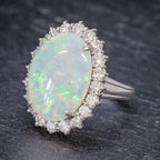 VINTAGE OPAL DIAMOND CLUSTER RING PLATINUM 10CT OPAL  SIDE