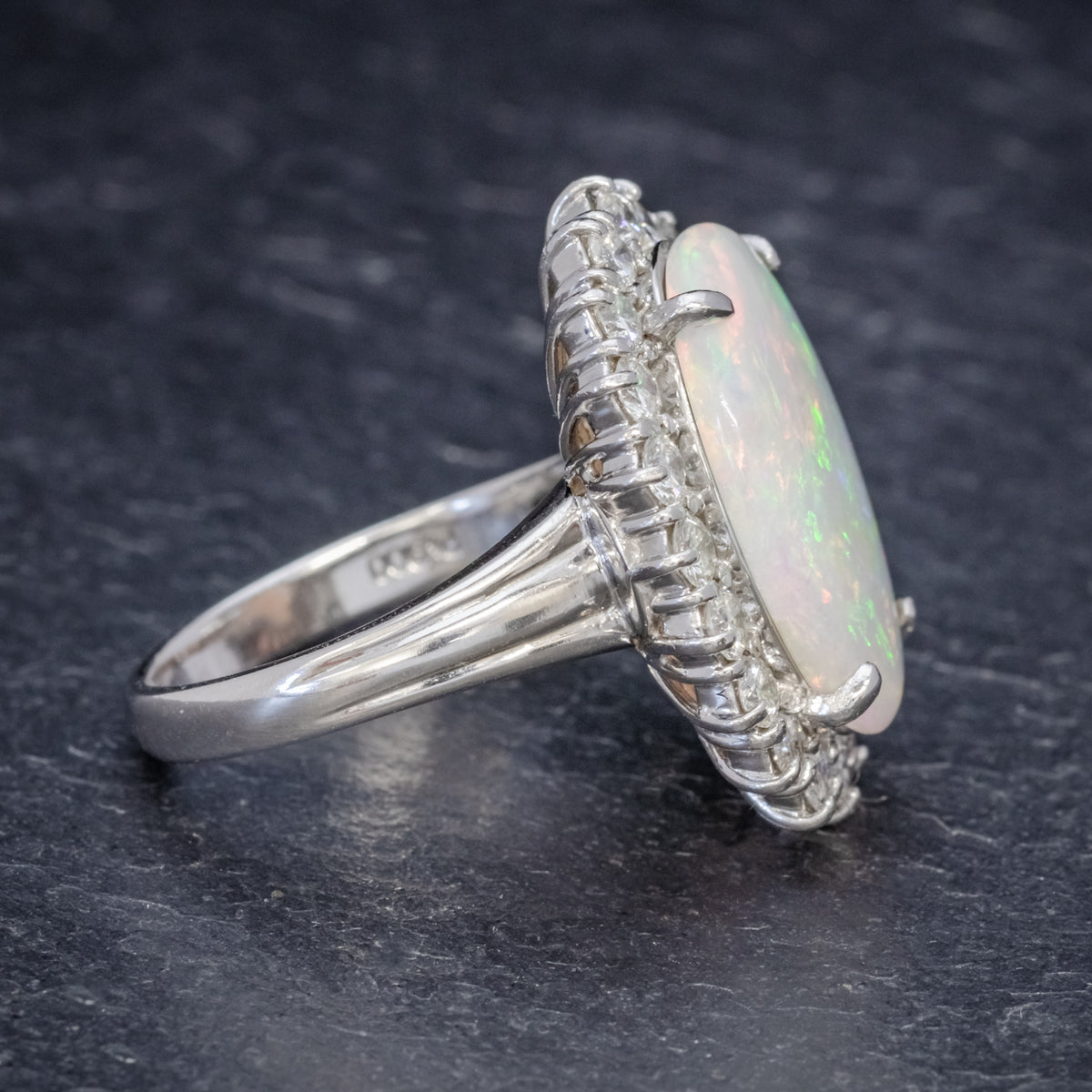 VINTAGE OPAL DIAMOND CLUSTER RING PLATINUM 10CT OPALSIDE2
