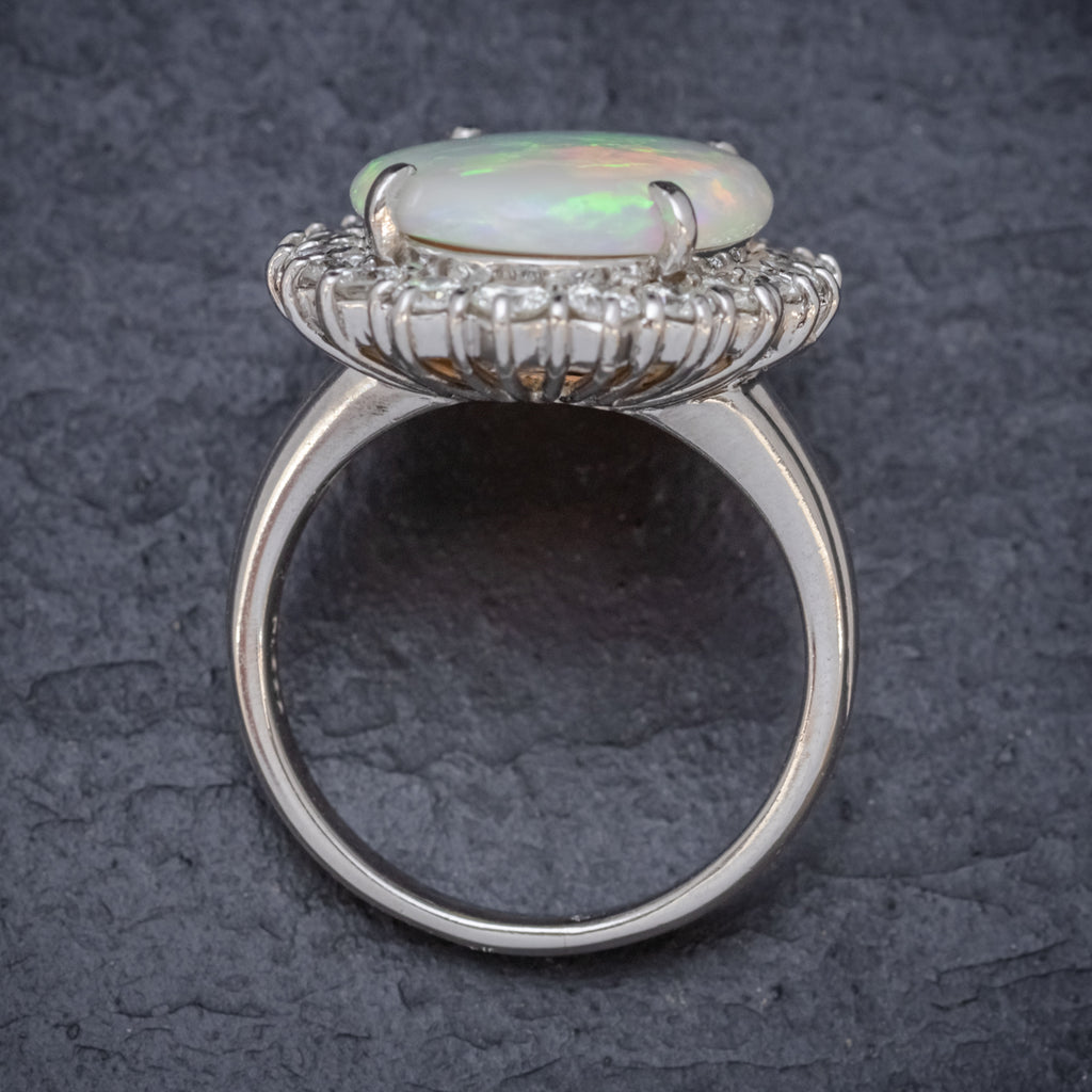 VINTAGE OPAL DIAMOND CLUSTER RING PLATINUM 10CT OPAL  TOP