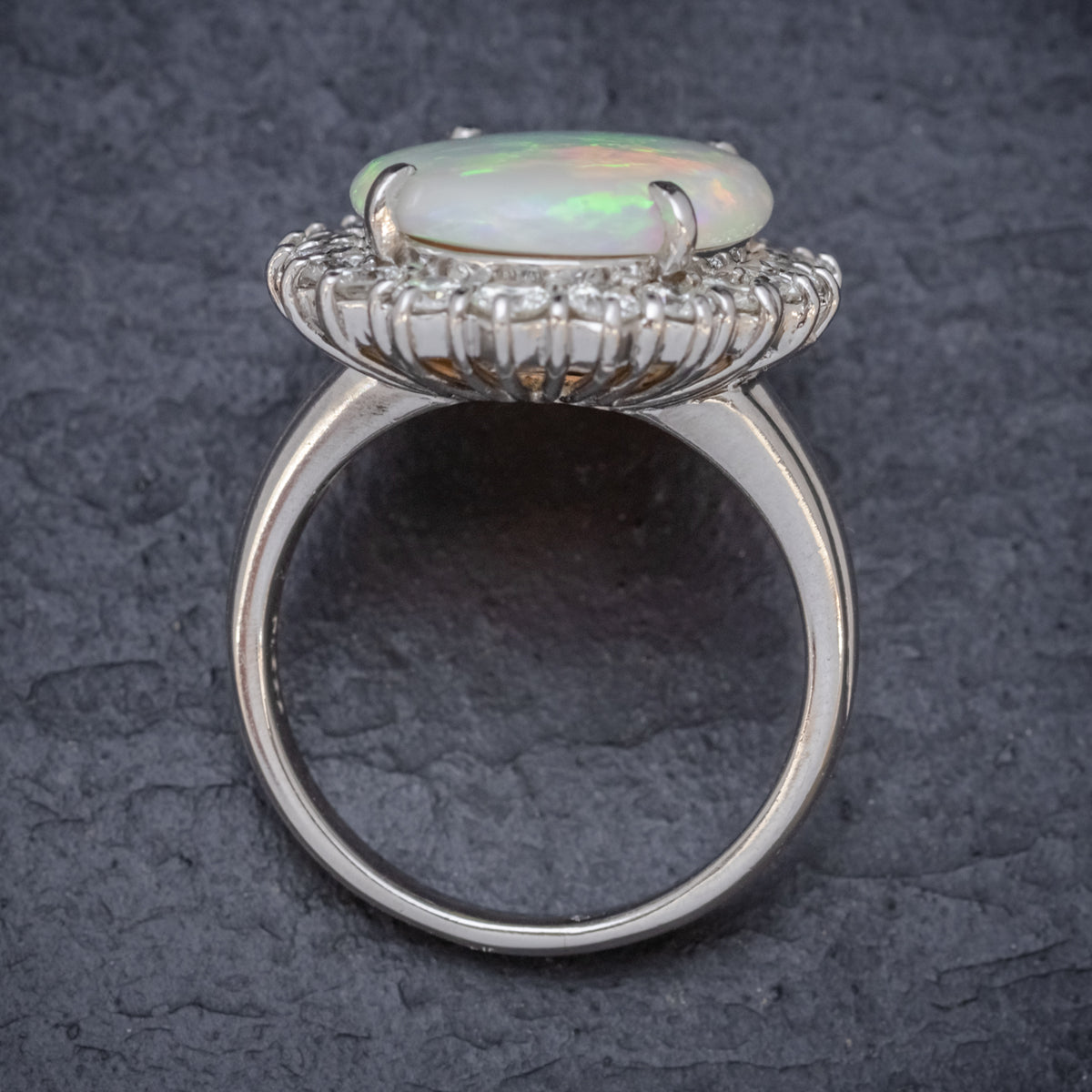 VINTAGE OPAL DIAMOND CLUSTER RING PLATINUM 10CT OPAL  TOP
