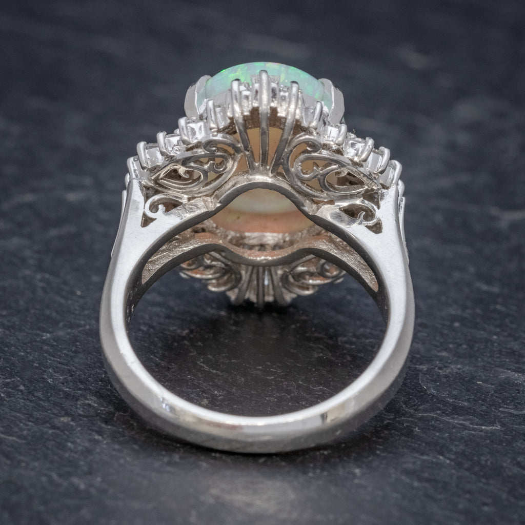 VINTAGE OPAL DIAMOND CLUSTER RING PLATINUM 3.47CT OPAL BACK
