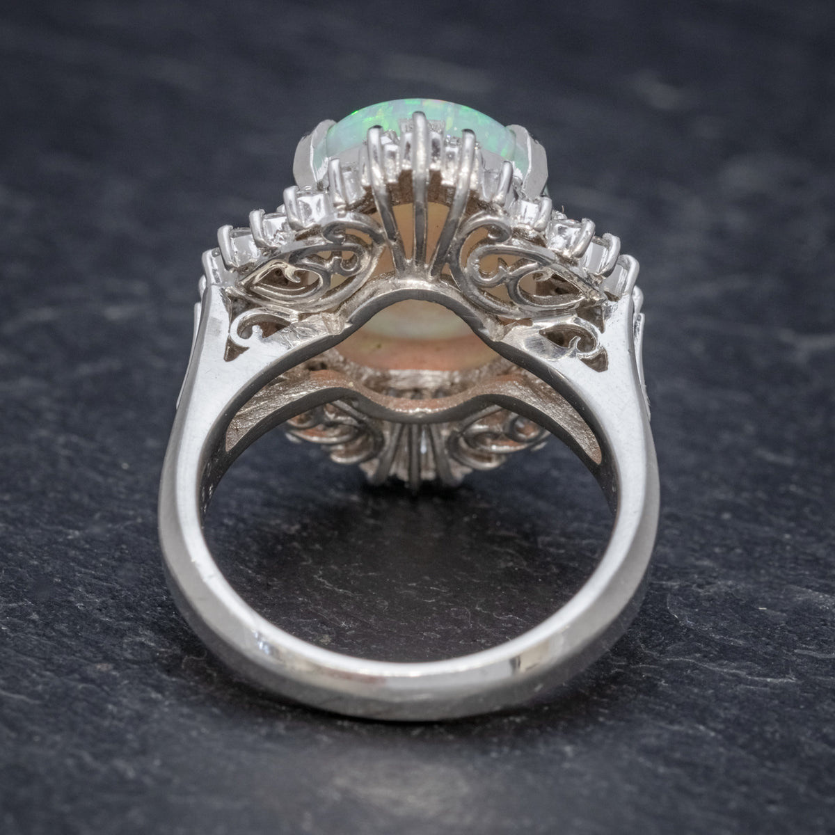 VINTAGE OPAL DIAMOND CLUSTER RING PLATINUM 3.47CT OPAL BACK