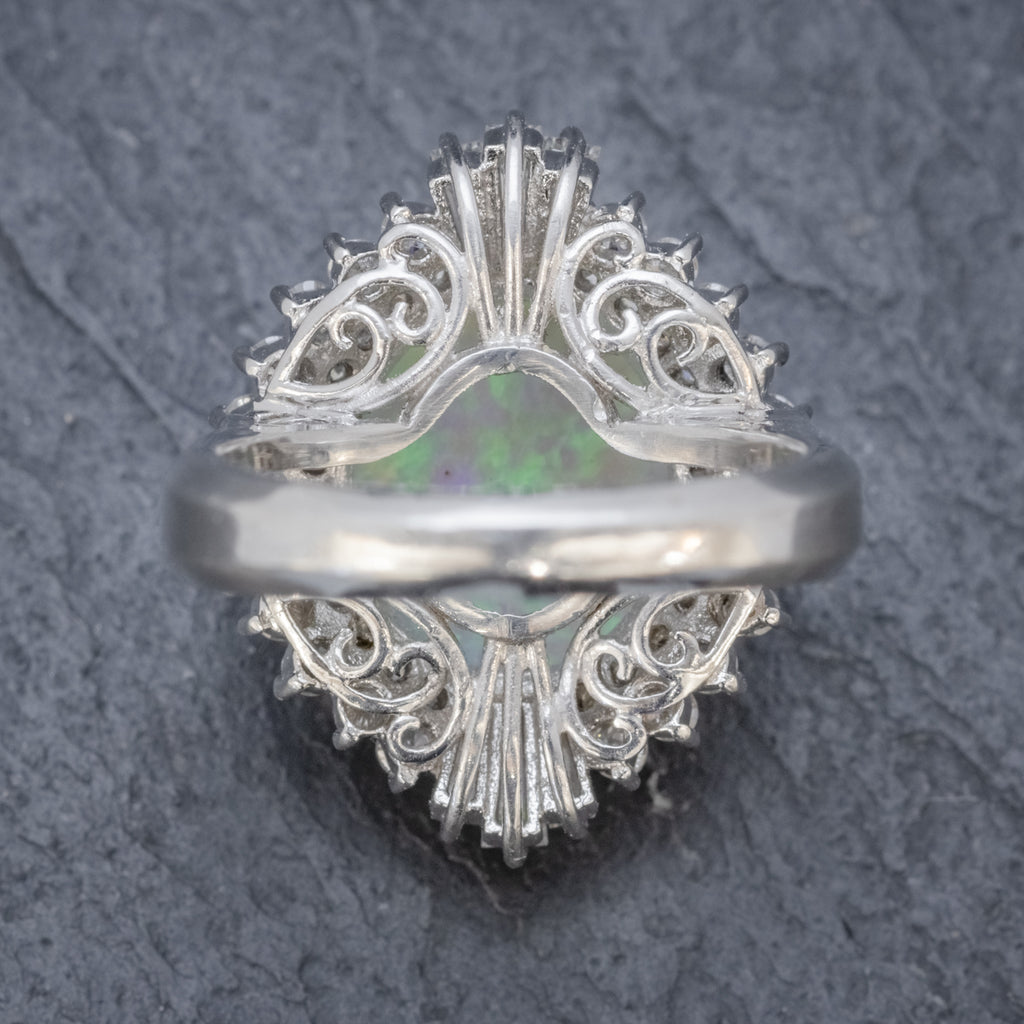 VINTAGE OPAL DIAMOND CLUSTER RING PLATINUM 3.47CT OPAL BACK2