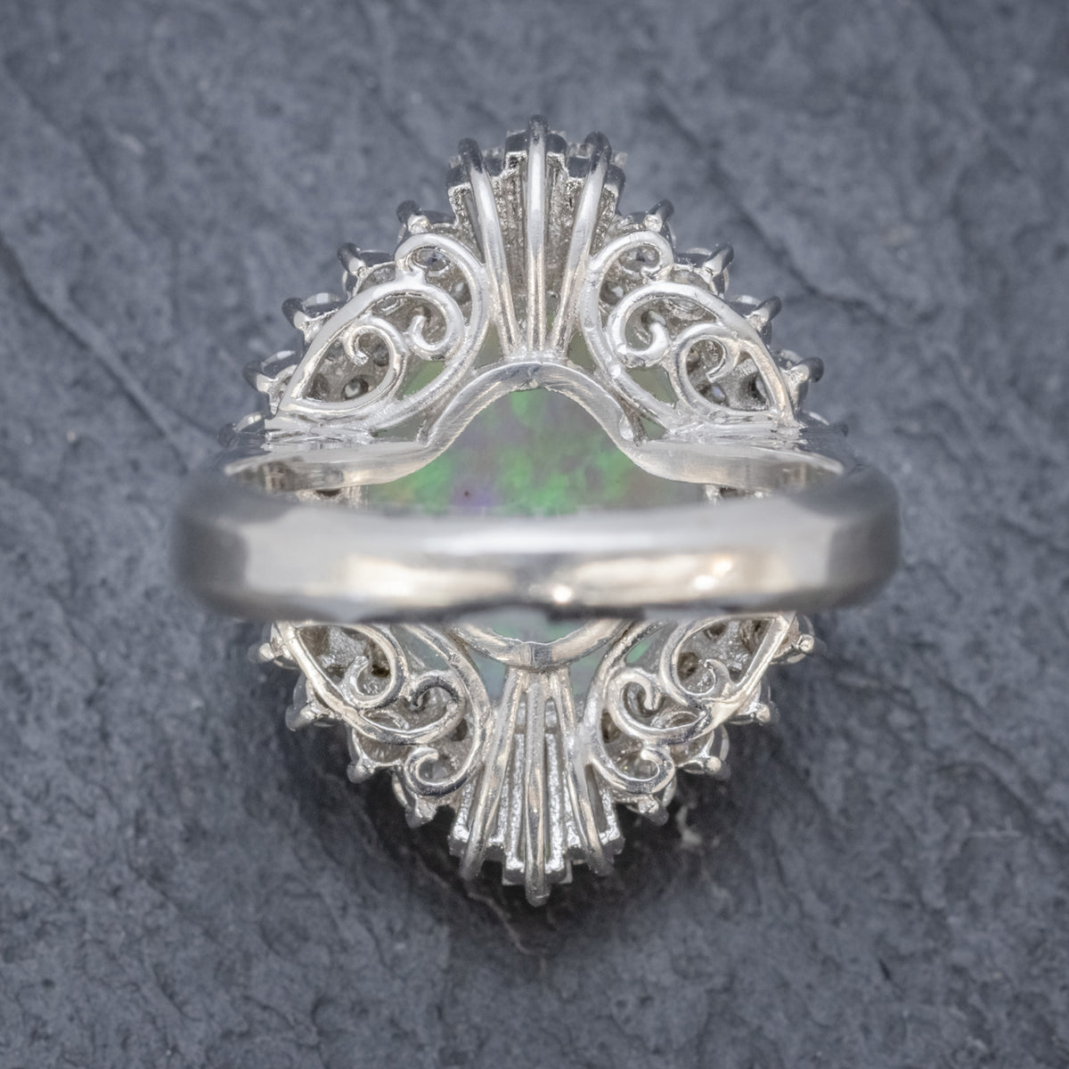 VINTAGE OPAL DIAMOND CLUSTER RING PLATINUM 3.47CT OPAL BACK2