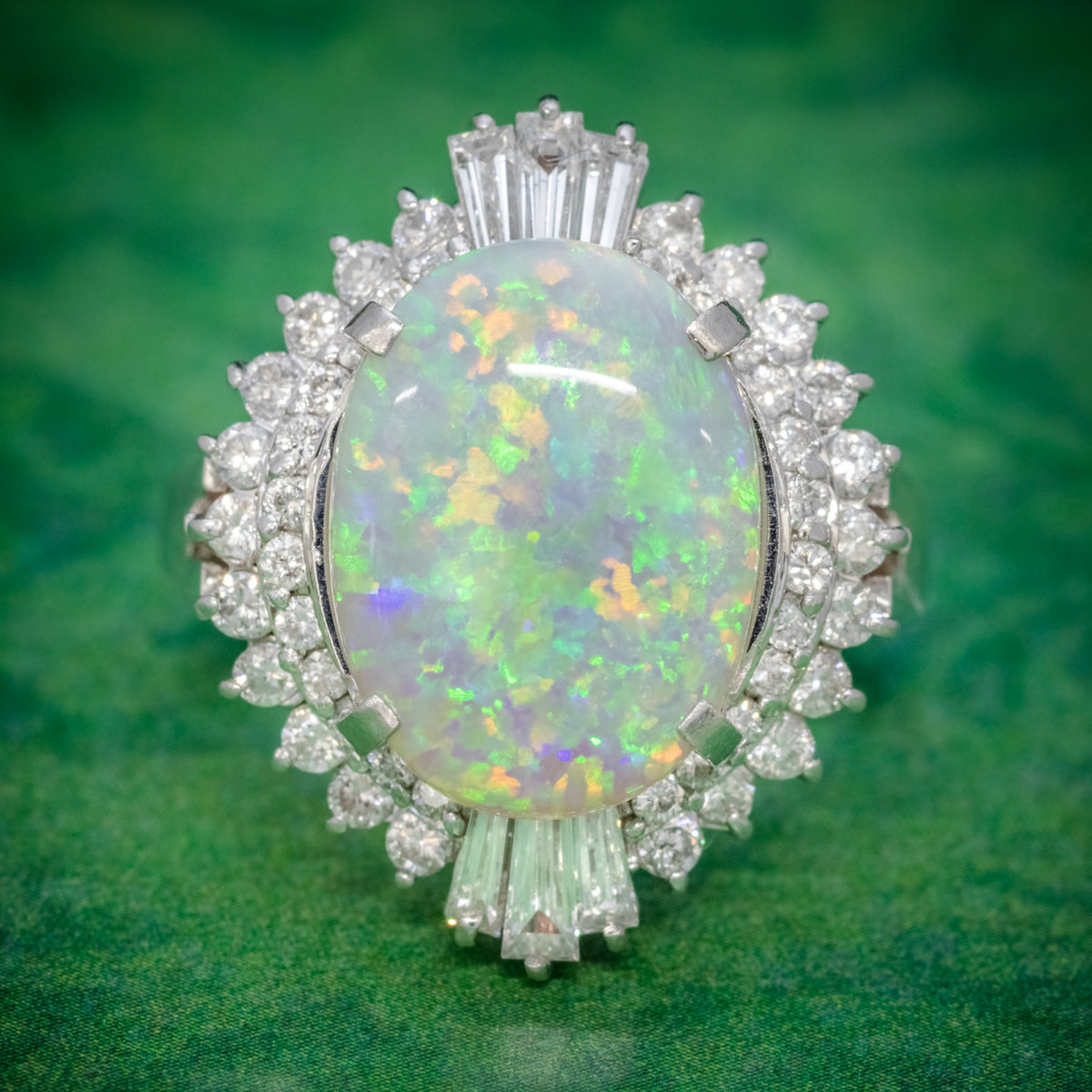 VINTAGE OPAL DIAMOND CLUSTER RING PLATINUM 3.47CT OPAL COVER Main image