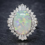 VINTAGE OPAL DIAMOND CLUSTER RING PLATINUM 3.47CT OPAL FRONT