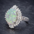 VINTAGE OPAL DIAMOND CLUSTER RING PLATINUM 3.47CT OPAL SIDE