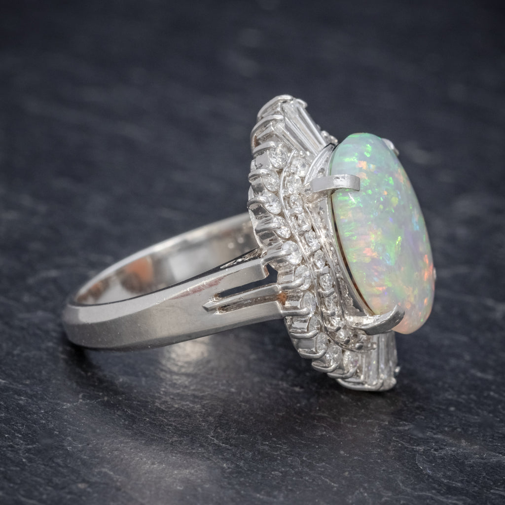 VINTAGE OPAL DIAMOND CLUSTER RING PLATINUM 3.47CT OPAL SIDE2