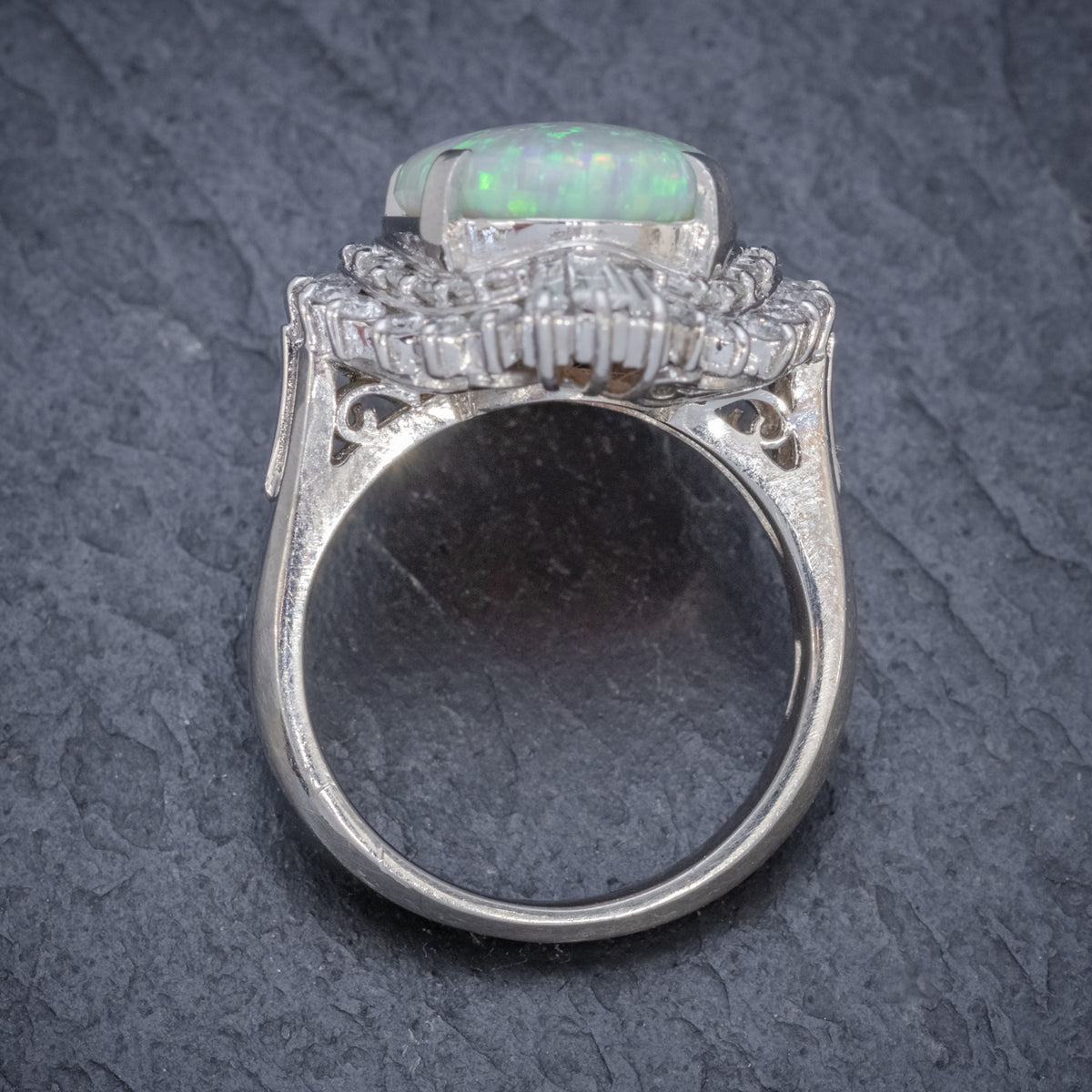 VINTAGE OPAL DIAMOND CLUSTER RING PLATINUM 3.47CT OPAL TOP