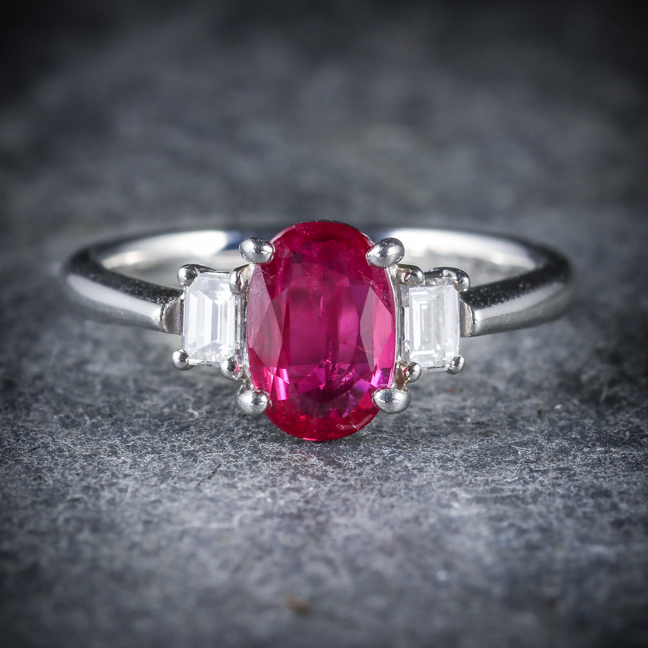 Vintage Ruby Diamond Trilogy Ring 18ct Gold Secondary image