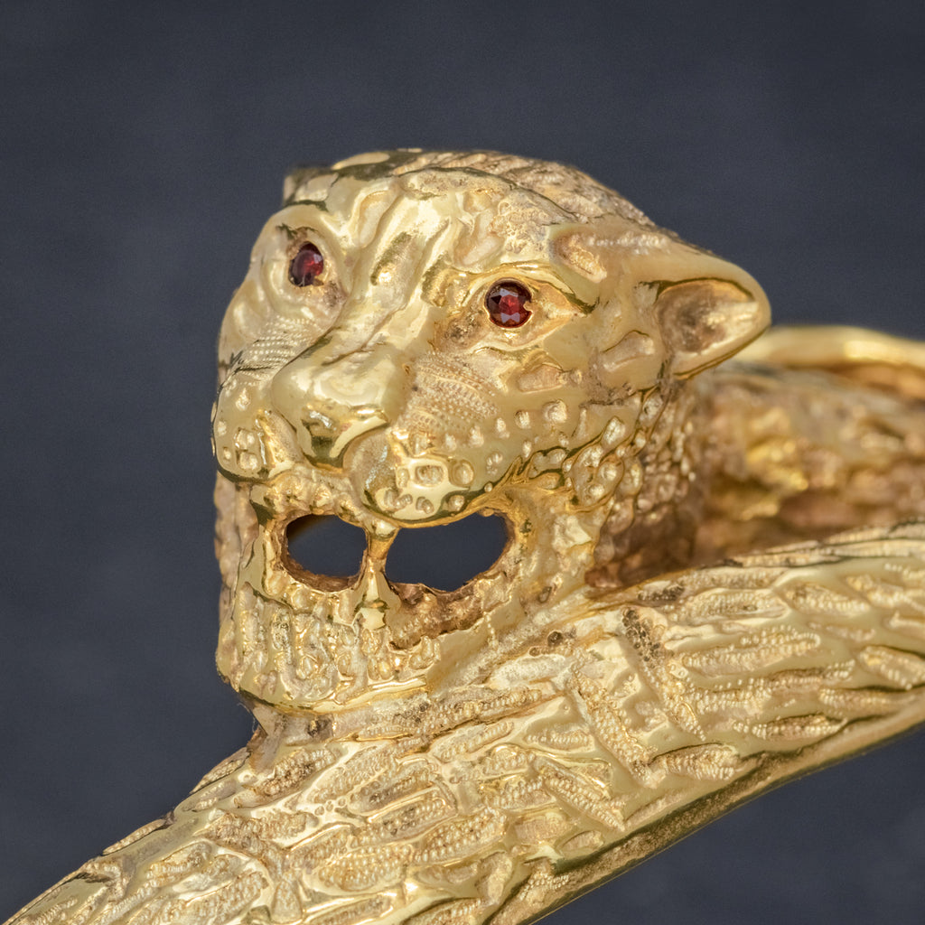 VINTAGE TIGER BANGLE 18CT GOLD ON SILVER CIRCA 1930 HEAD