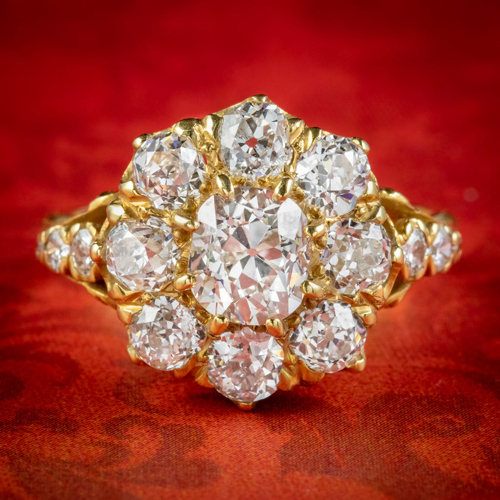 Victorian Style Diamond Cluster Ring 3ct Of Diamond 