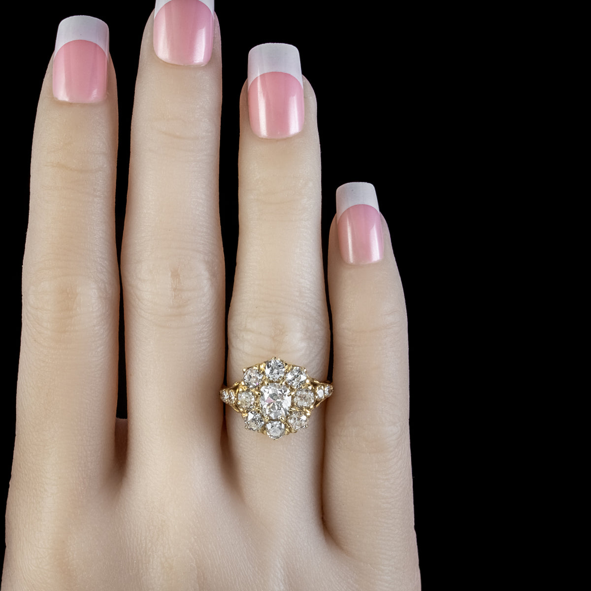 Victorian Style Diamond Cluster Ring 3ct Of Diamond 