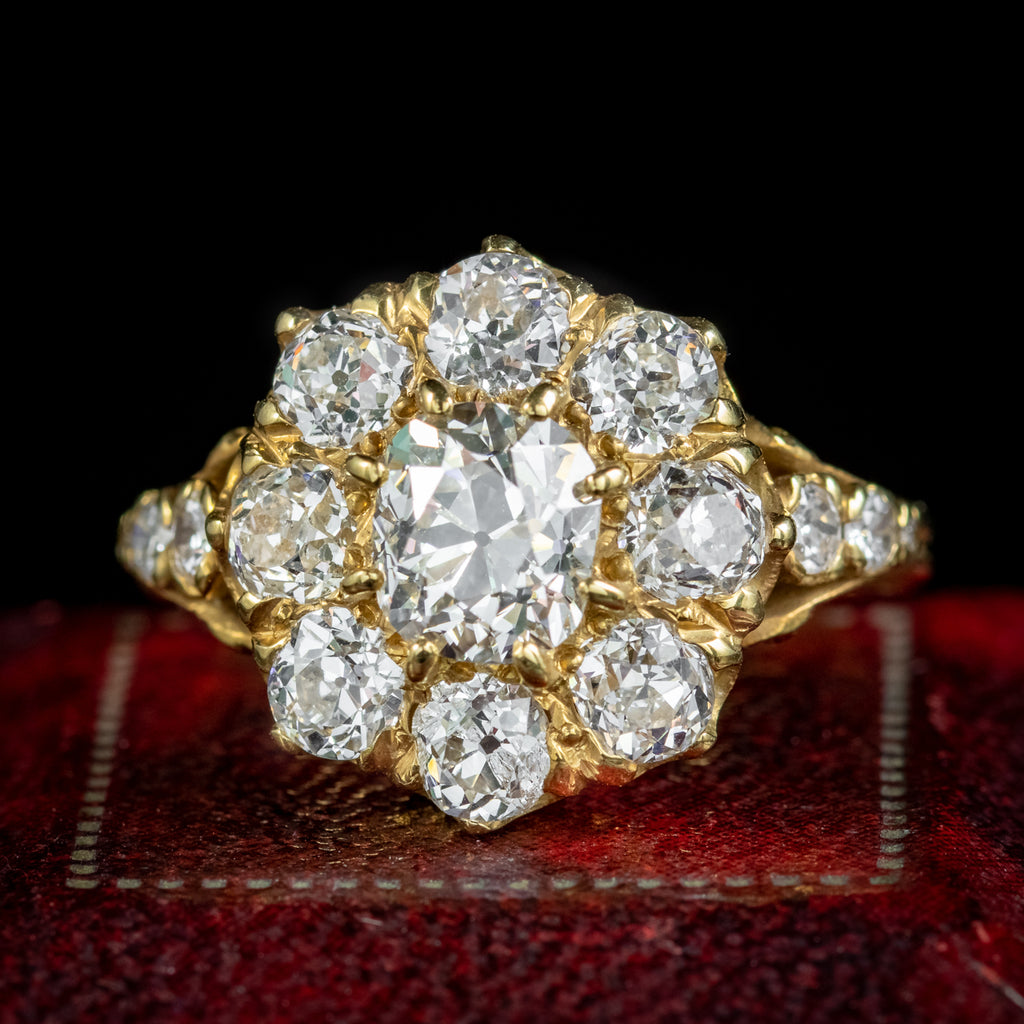 Victorian Style Diamond Cluster Ring 3ct Of Diamond 