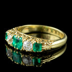 Victorian Style Emerald Diamond Five Stone Ring 1ct Emerald