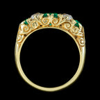 Victorian Style Emerald Diamond Five Stone Ring 1ct Emerald